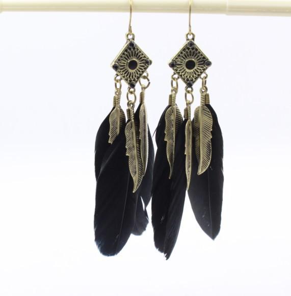 Korean Bohemian Geometric Block  Feather Stud Earrings