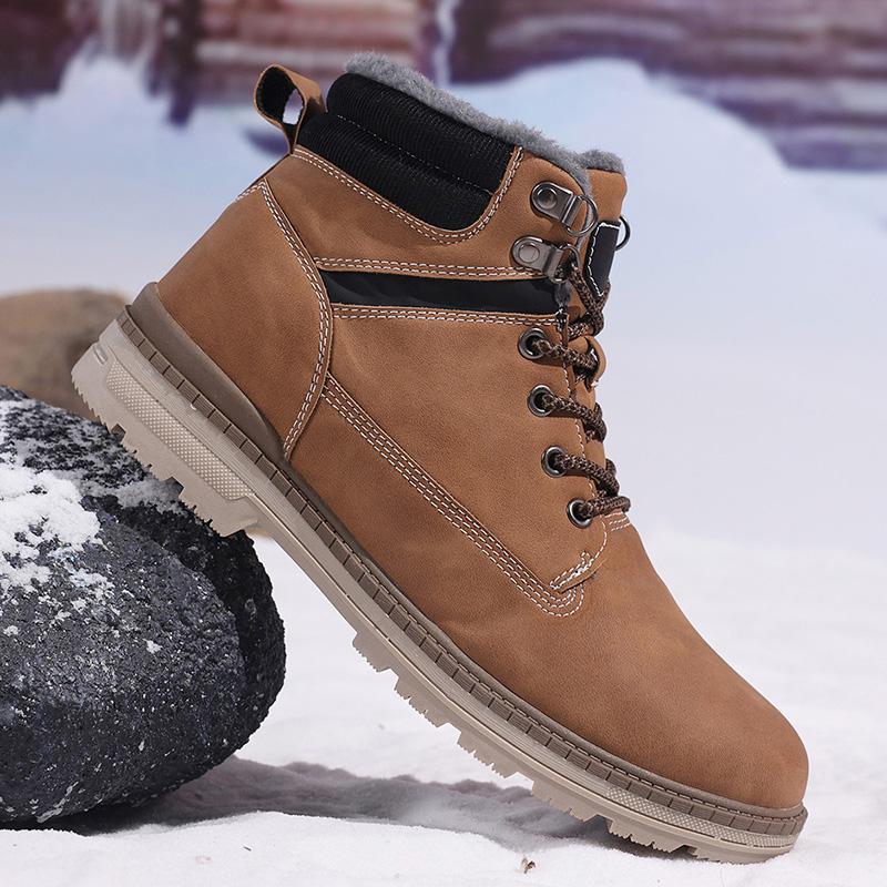 TUINANLE Men Winter Boots Warm Plush High-top Velcro Non-slip Chunky Heel Snow Outdoor Shoes