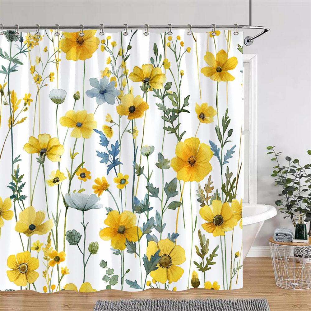 Beautiful Botanical Floral Shower Curtain Watercolour Painting Art Creative Vintage Style Polyester Bath Curtains Bathroom Decor