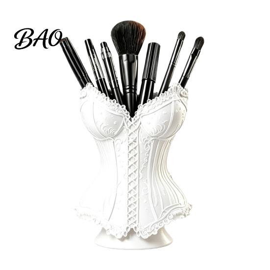 Decorative Storage Bin Gothic Corset Pen Holder, 3D Printed Vintage Dark Makeup Brush Aesthetic Decor Desk Organizer for Office Vanity, Halloween