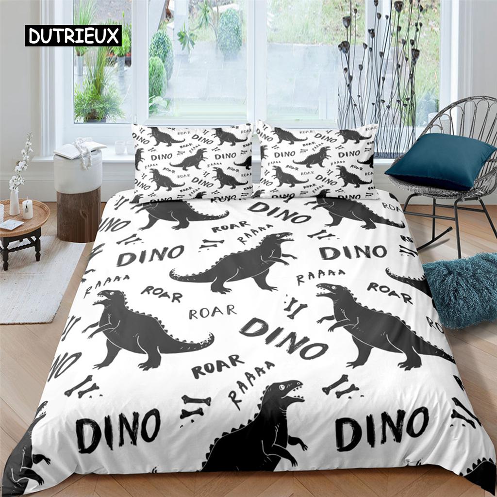 3D Small Dinosaur Cartoon Cute Simple Bedding Set Couple King Single Size for Kids Children Polyester Quilt Cover Pillow Case