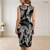 Women Plus Size V Neck Sleeveless Shamrock Printed Bodycon Midi Dress