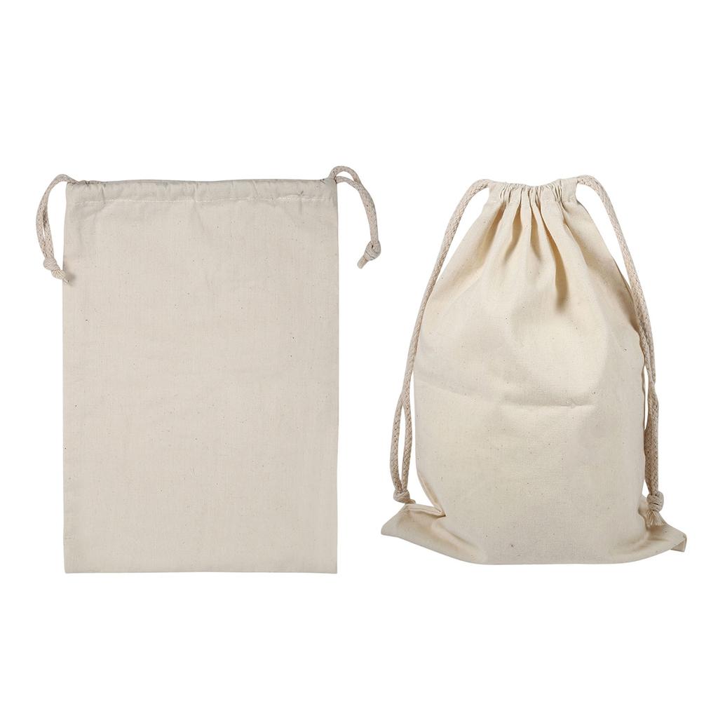 2PCS Household Plain Cotton Storage Bag with Drawstring Laundry Sack Stuff Bag for Travel Home Use