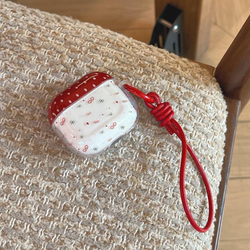 Polka Dot Bow AirPods 3/4 Pro & 1/2 Gen Protective Bluetooth Earphone Case Pendant