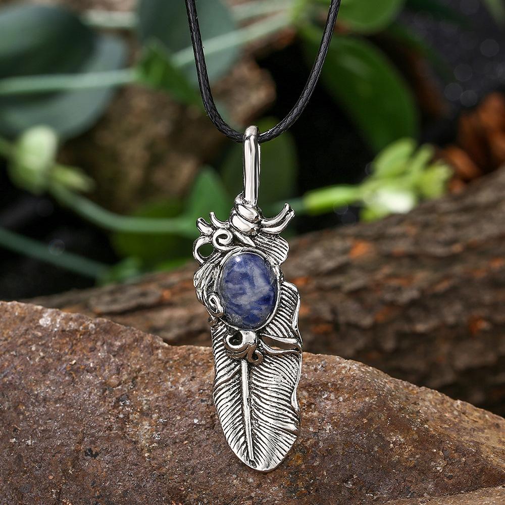 

Natural crystal pendant, amethyst, feather necklace, personalized trendy accessory