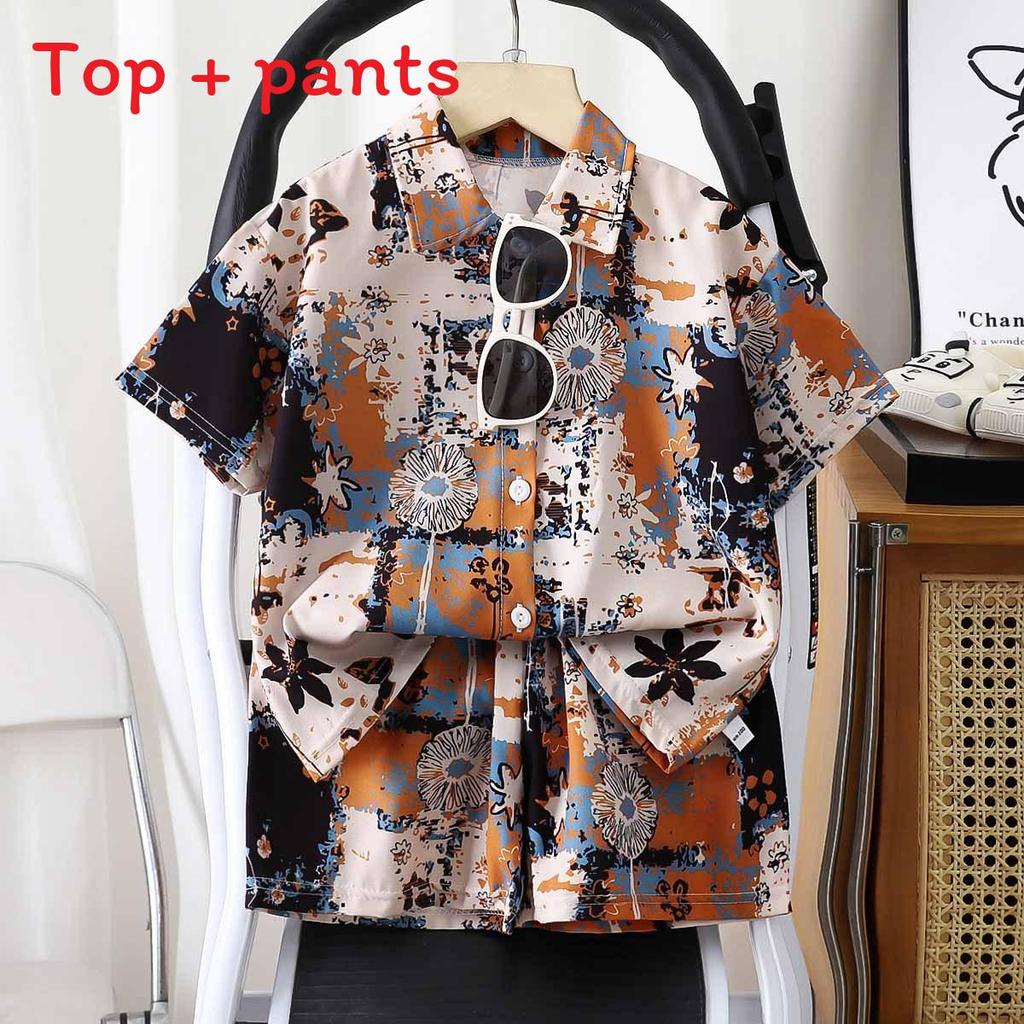 Summer Kids Cotton Blend Floral Shirt Shorts Set For Boys And Girls