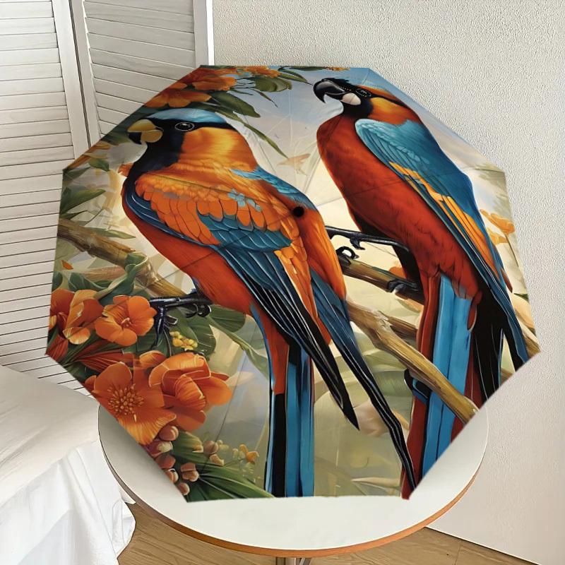 1PC Birds Flowers Umbrella-8-Rib Reinforced, Automatic Open, Lightweight & Durable, Fashion Accessory for Outdoor-D359