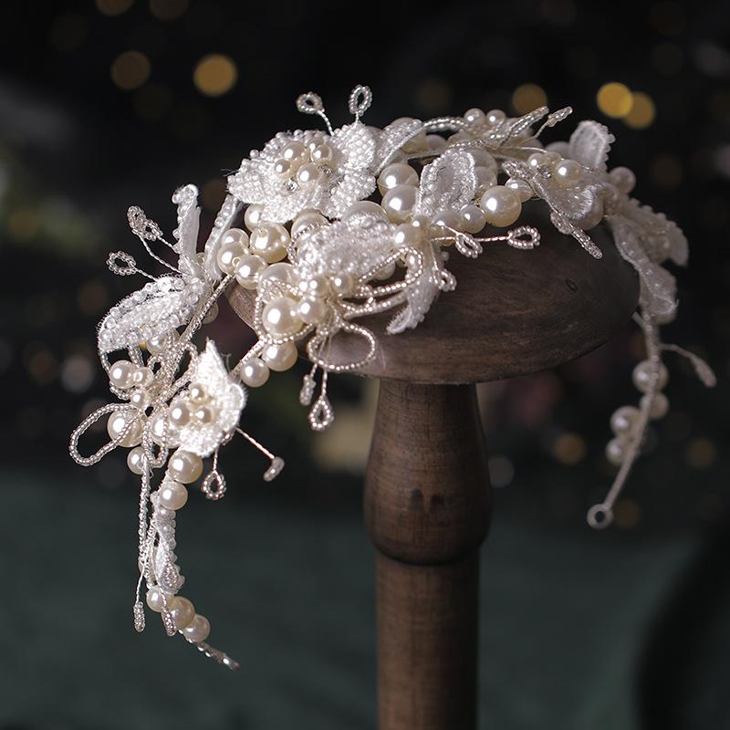 

Повязка на голову с блестками и жемчугом ручной работы, корона, головной убор в корейском стиле, аксессуары для свадебного головного убора невесты