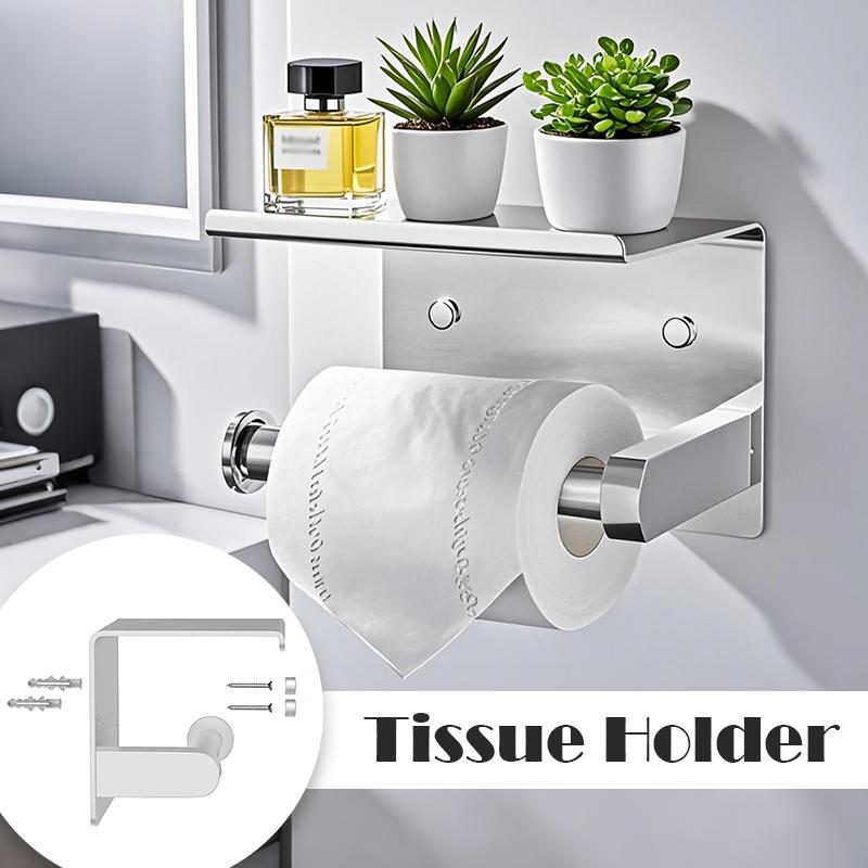 Stainless Steel No-Drill Bathroom Toilet Paper Holder with Phone Shelf - Wall-Mounted Space-Saving Design for Home WC & Restroom