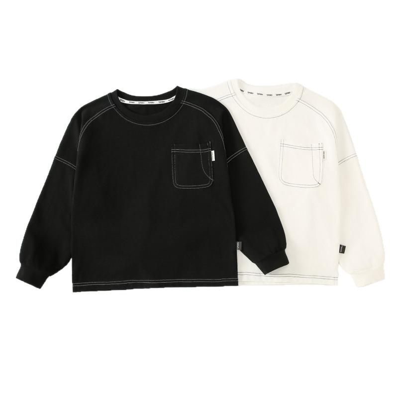 Kids Casual Loose Long Sleeve Solid Cotton Bottoming T Shirt For Boys And Girls