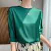 Round Neck Acetic Acid Satin Thin Draping Niche Design Sense 7-quarter Sleeve Summer Everyday Relaxed Fit Short-sleeved Base Top