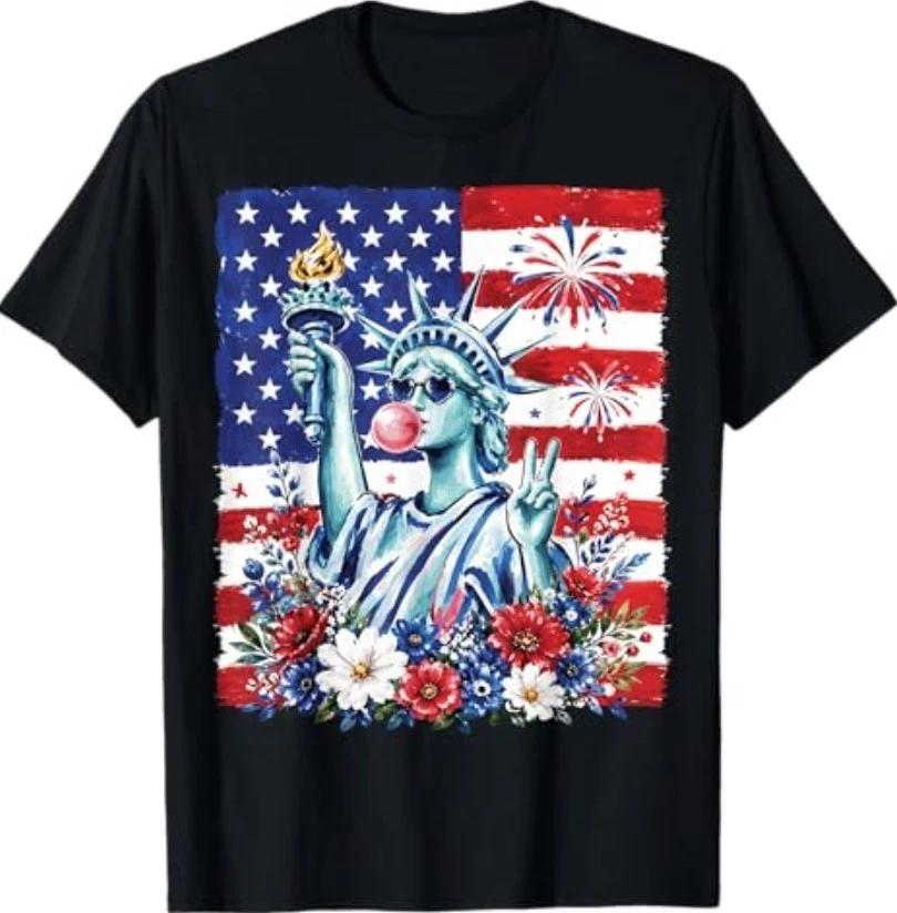 Statue of Liberty Blowing Bubble Gum 4th of July Patriotic T-Shirt XL