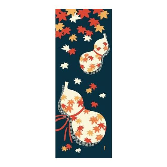 Hamamonyo Tenugui Towel - Autumn Colors Gourd - 100% Cotton - Approx. 34cm x 90cm - Printed - Raw Edge