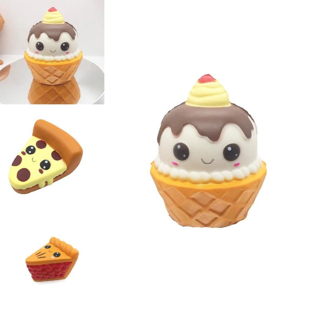 Adorable Squishy Ice Cream Cone Pu Filled Cookie And Waffle Pizza Simulation Toy