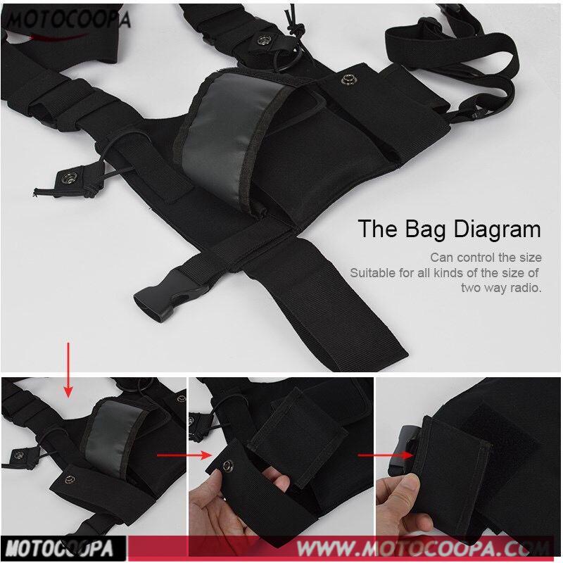 Meiteku Walkie-Talkie Chest Bag, Nylon Double Pocket Shoulder Backpack with Adjustable Black Strap for Hiking.