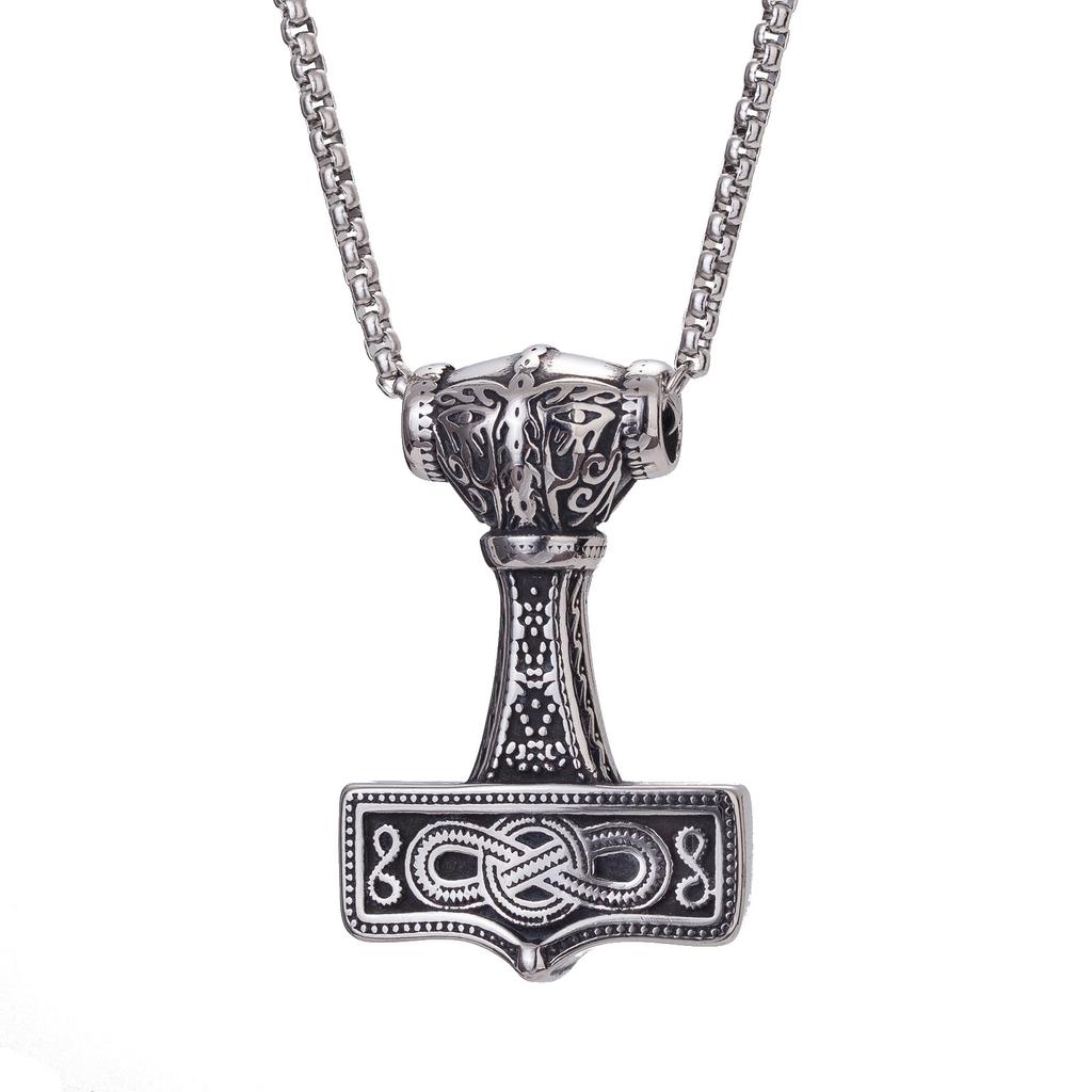 Retro Nordic Viking Series Thor's Hammer Necklace Men's Trendy Cool Street Hip-Hop Long Style