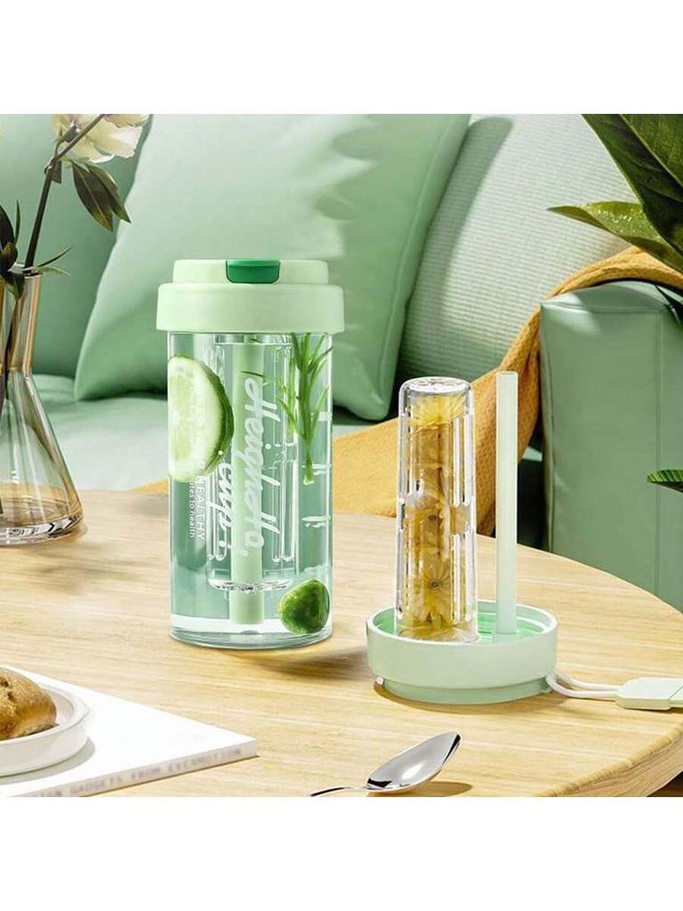 1PC transparent plastic straw leak proof sports water bottle, tea filtration, large capacity bottle with lid
