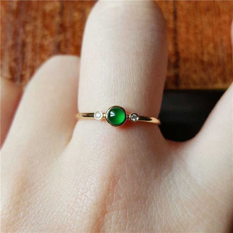 Natural Green Chalcedony Circular Mini Rings For Women Minimalist Design Classic Charm Party  New In Jewelry Adjustable