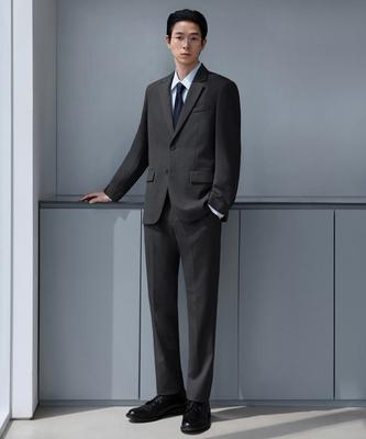 Wool Blend Tapered Hidden Elastic Waist Length Slacks [Medium Gray]