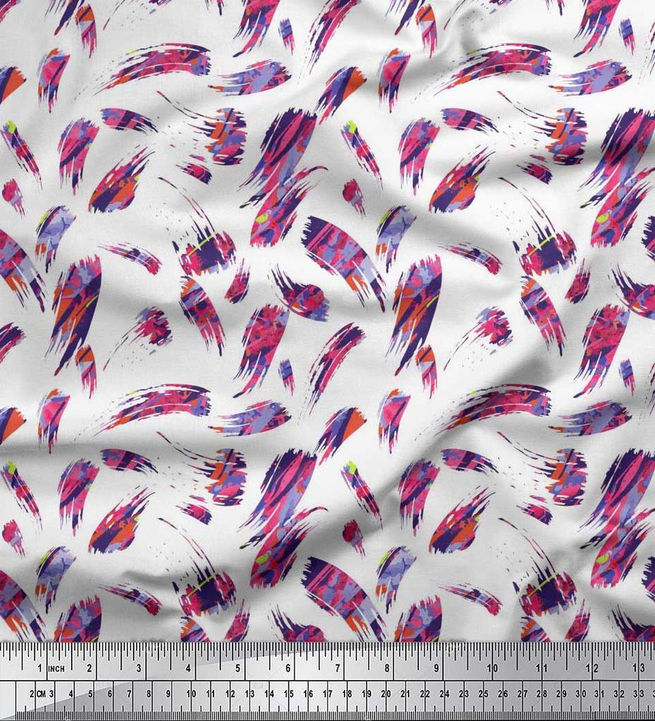 Soimoi Japan Crepe Satin Fabric Brush Stroke Abstract Print Fabric by Metre 42 Inch