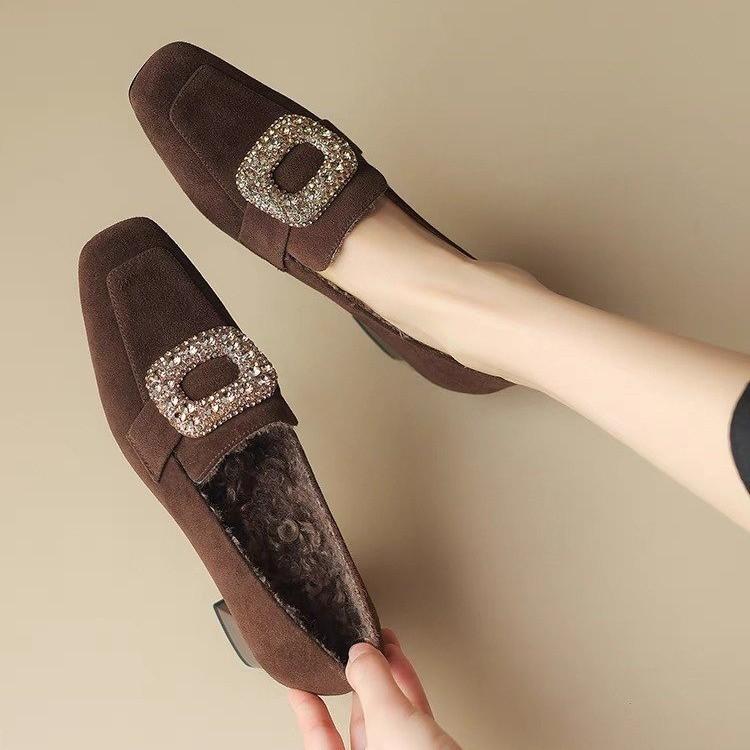 

Туфли-лодочки из матовой кожи с квадратной пряжкой и стразами на толстом каблуке, женские туфли-лоферы в стиле ретро на среднем каблуке с квадратной головкой, женские туфли из бархата с неглубоким носком 40