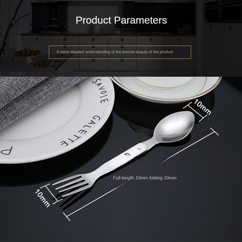 304 Stainless Steel 2-in-1 Foldable Fork Portable Silver Spoon Multifunctional Camping Fork Space-saving Camping Spoon Outdoor