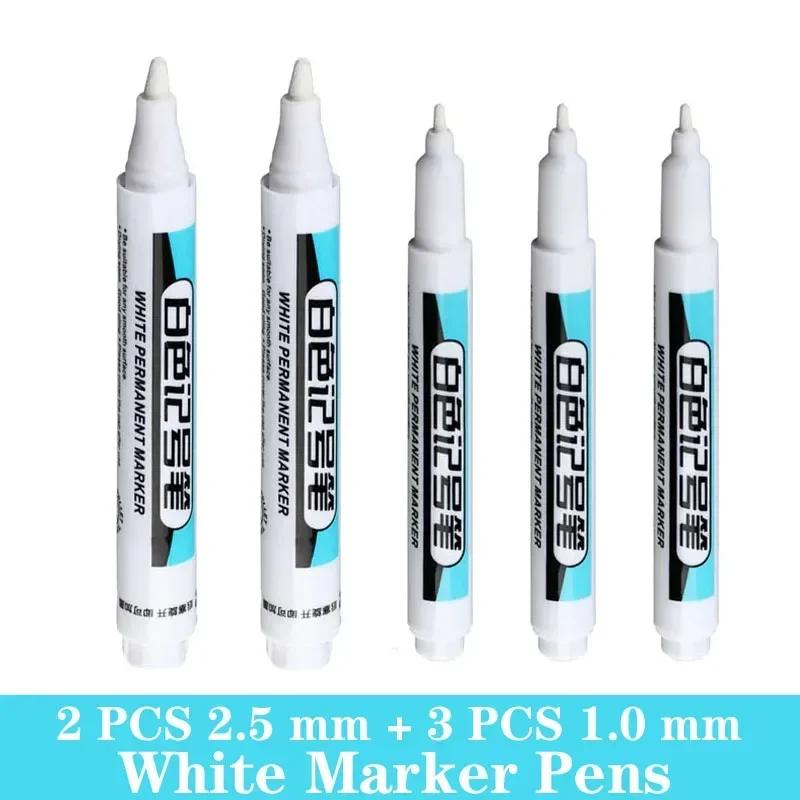 1/3/5 PCS White Paint Markers Pens Oily Waterproof Plastic Large Capacity White Marker School Supplies Stationery 0.7/1.0/2.5mm