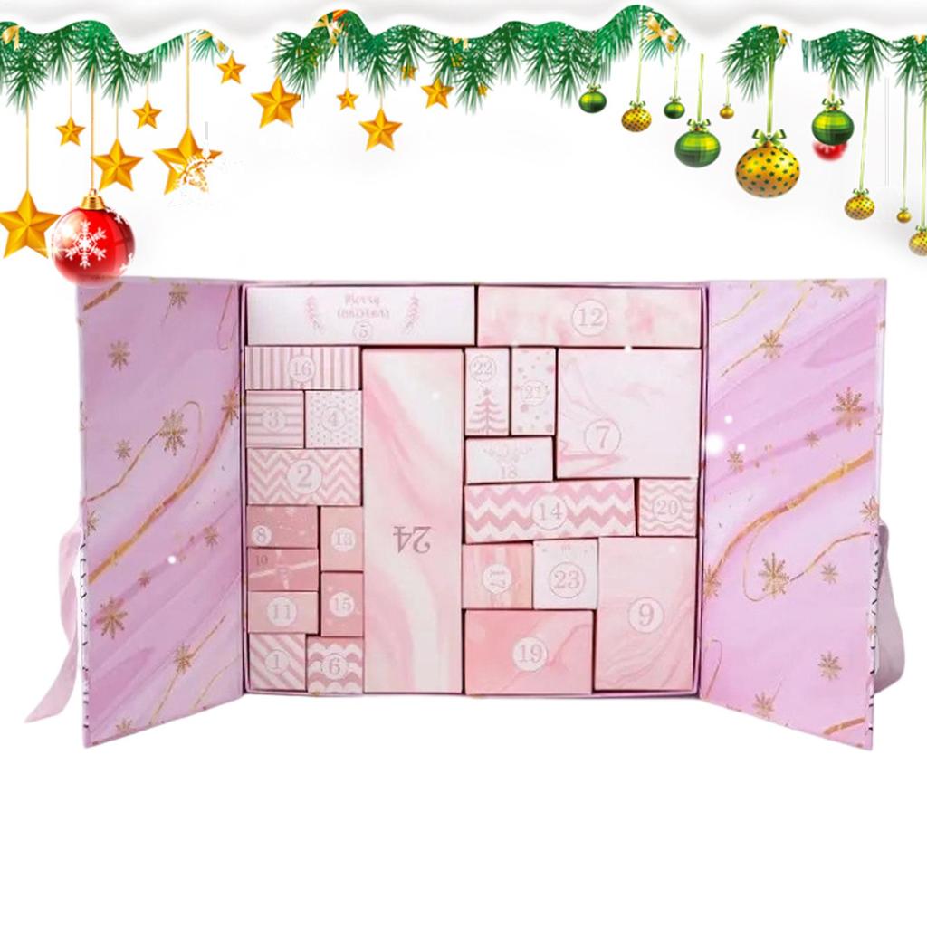 Weihnachts-Adventskalender mit 24 faltbaren rosa Geschenkboxen aus Karton – leerer Weihnachtskalender zum Befüllen der Adventskalender-Aufbewahrung