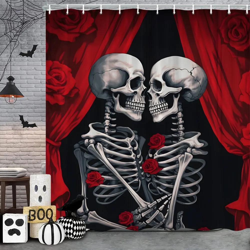 Halloween Shower Curtain Skulls Bats Blood Handprints Horror Ambience Holiday Gift Polyester Fabric Bath Curtains Bathroom Decor