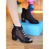 Women's Summer Soft Leather Mid Heel Mesh Short Boots Hollow Fish Mouth Fashion Cool Shoes