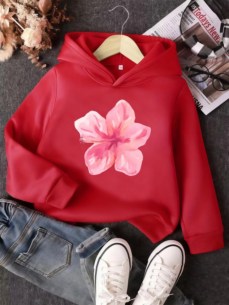 Girls' Long Sleeve Hoodie, Fresh Floral Print Design Multi-Color Choice Versatile Casual Sweatshirt Autumn Winter Trendy New Top