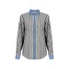 Women Color Block Stripe Splicing Loose Long Sleeve Collared Shirt