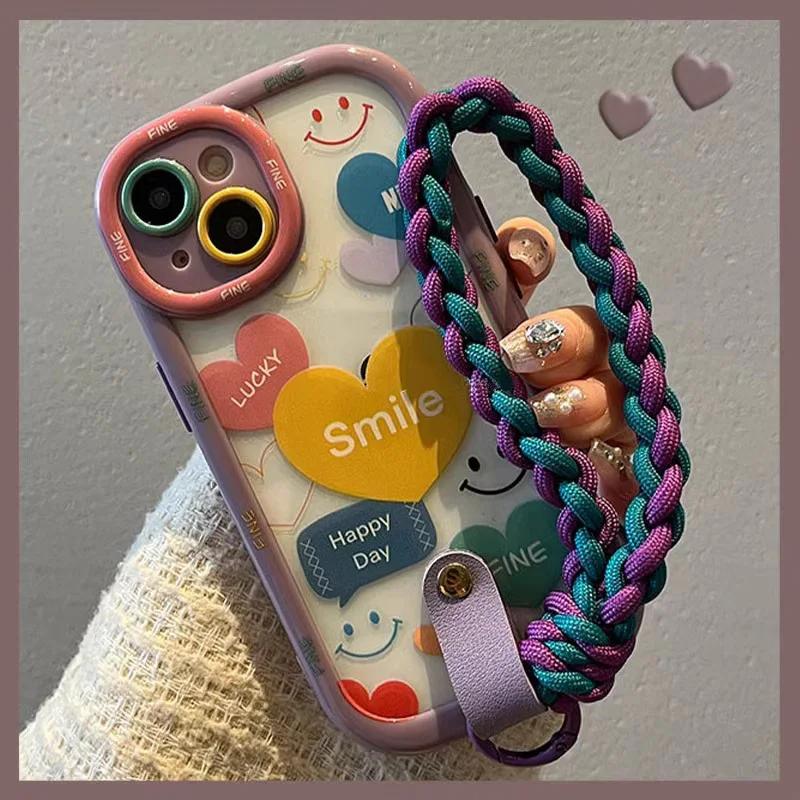 Handgelenkband Lanyard Handyhülle Für 16 15 14 13 11 12 Pro Max Süßes Glück Liebesherz Muster Tusche und Tusche Fleck Abdeckung