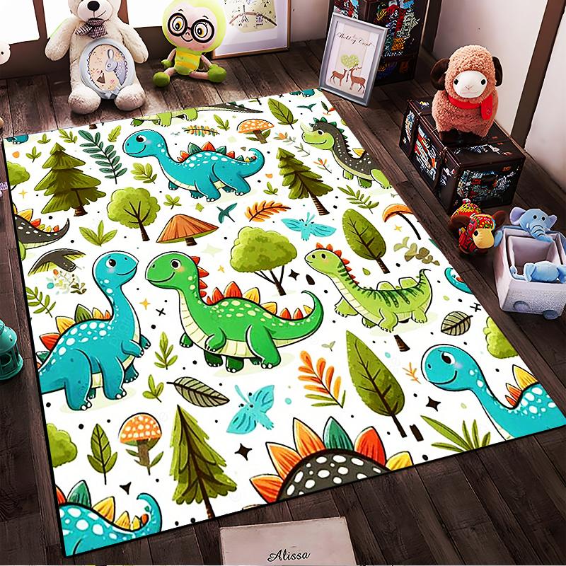 Cute Dinosaurs and Nature Pattern Rug Non-slip Rug Suitable for Living Room and Bedroom Sofas.
