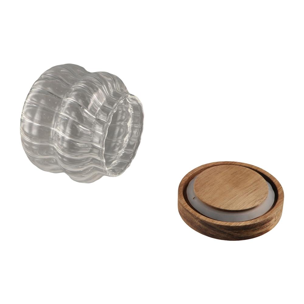 

Вертикальные полосы пищевой герметичный контейнер деревянные крышки акация дерево стеклянная банка террариум бак орех 700ml-Clear