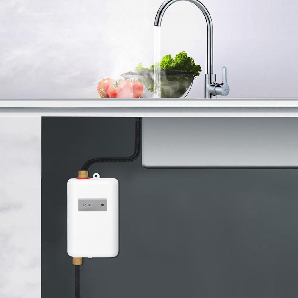 White Mini Tankless Instant Hot Water Heater Bathroom Kitchen Washing for Hot and Cold Dual Use(