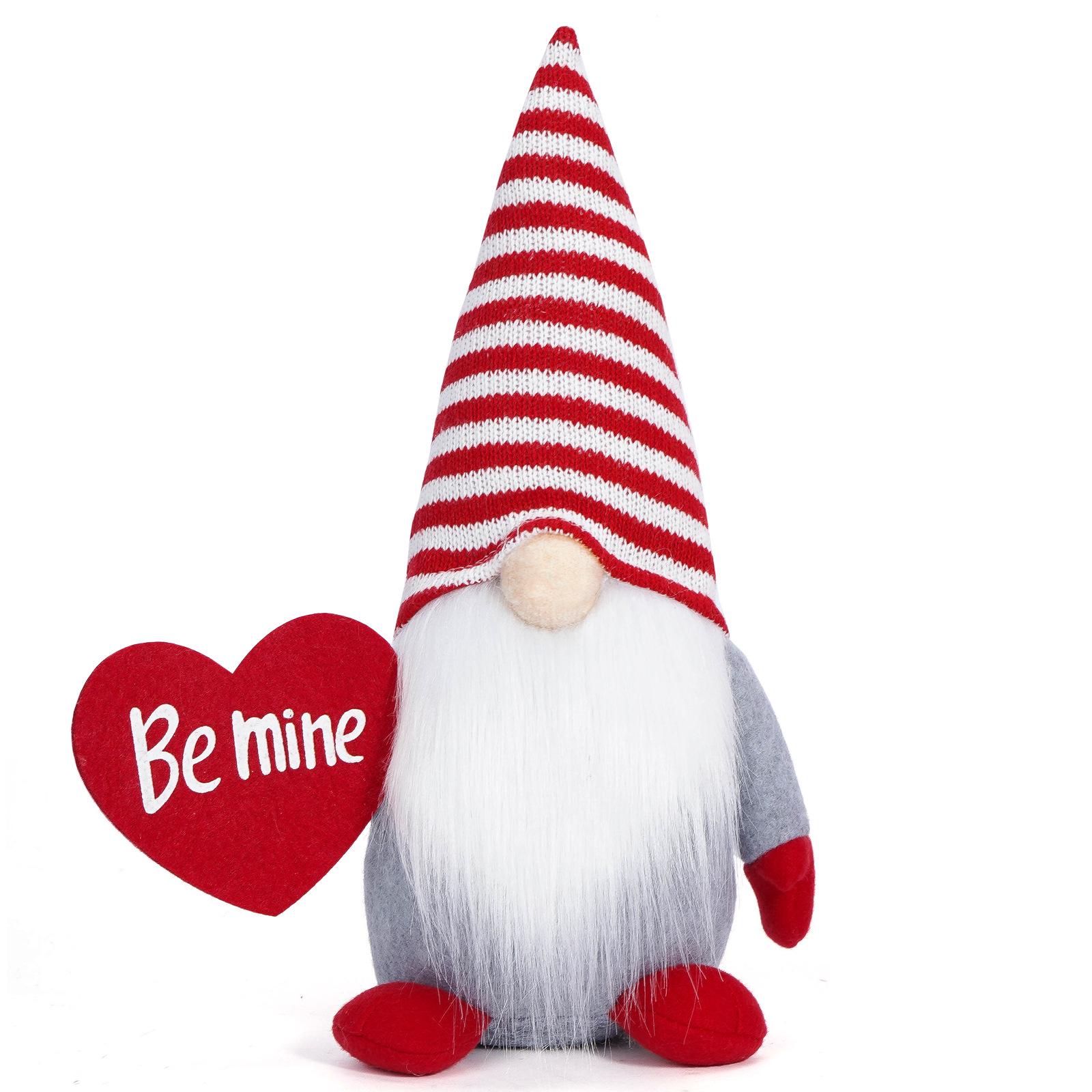 Valentine s Faceless Doll with Striped Heart and Rudolph for Festive Decor