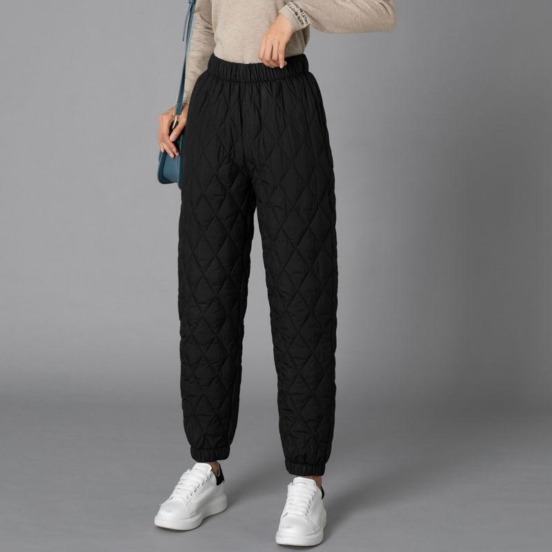 Wide Leg Cotton Pants Women's Thickened Warm Pants Middle-aged and Elderly Casual Straight Pants Outside Wearing High-waisted Down Cotton Pants