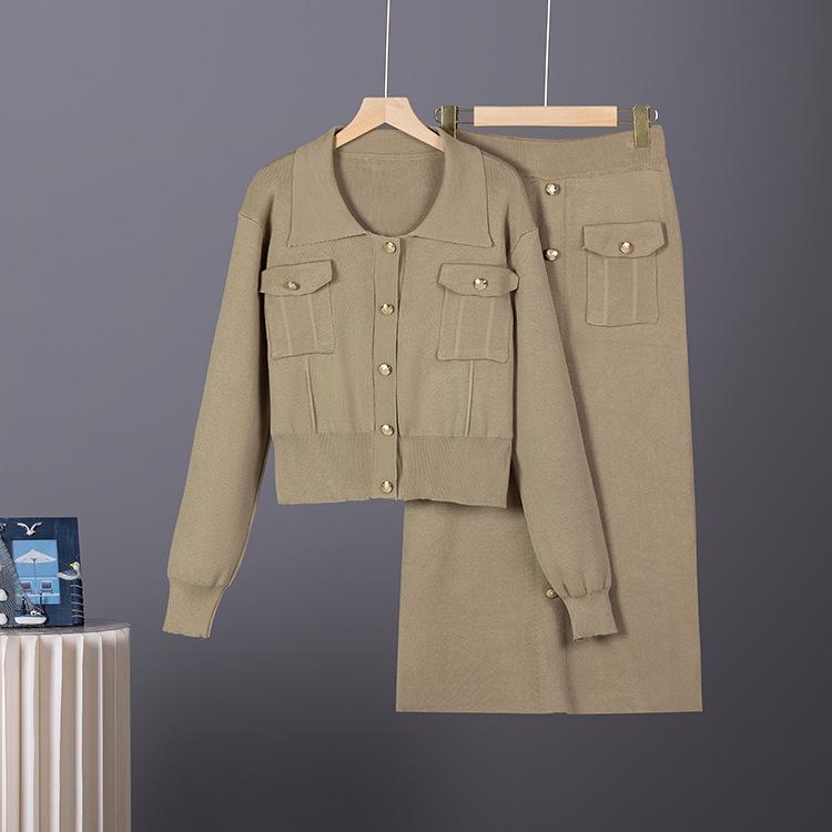 Französischer Revers kleiner duftender Stil Set Herbst und Winter Pullover Damen Strickjacke Oberteil Gestrickter schmaler Rock zweiteiliges Set