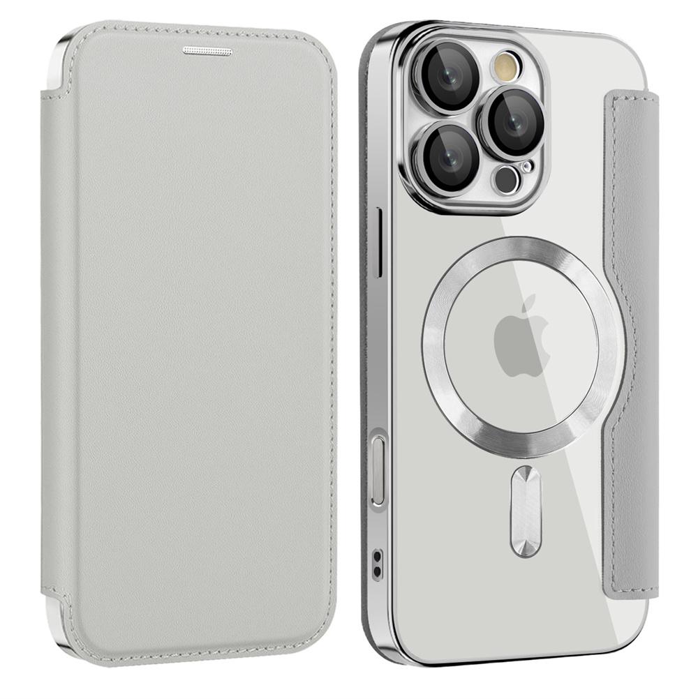 Luxury Transparent Flip Leather Wallet Magnetic Phone Case For iPhone 15 16 17 Pro Max 14 13 12 11 Card Bag For Magsafe Cover