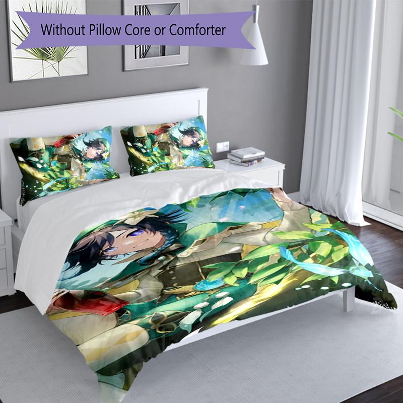 3pcs Genshin Impact characters8 pattern bedding set duvet cover set includes duvet cover &pillowcases, perfect all season bedroom decoration & gift