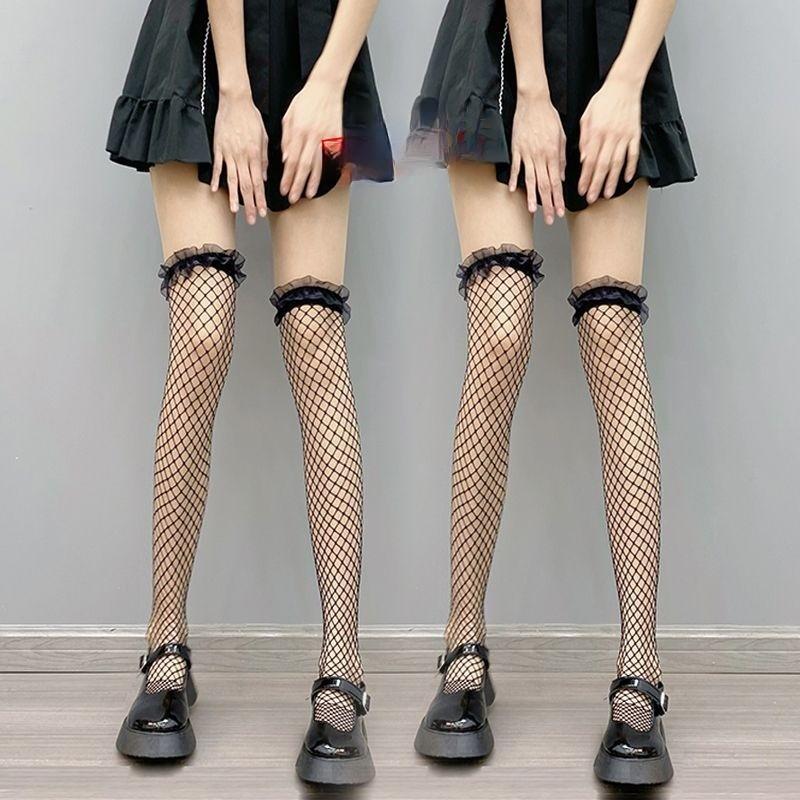 Nylon Fishnet Thigh High Stockings For Women With Lace Bow Design Spring Summer