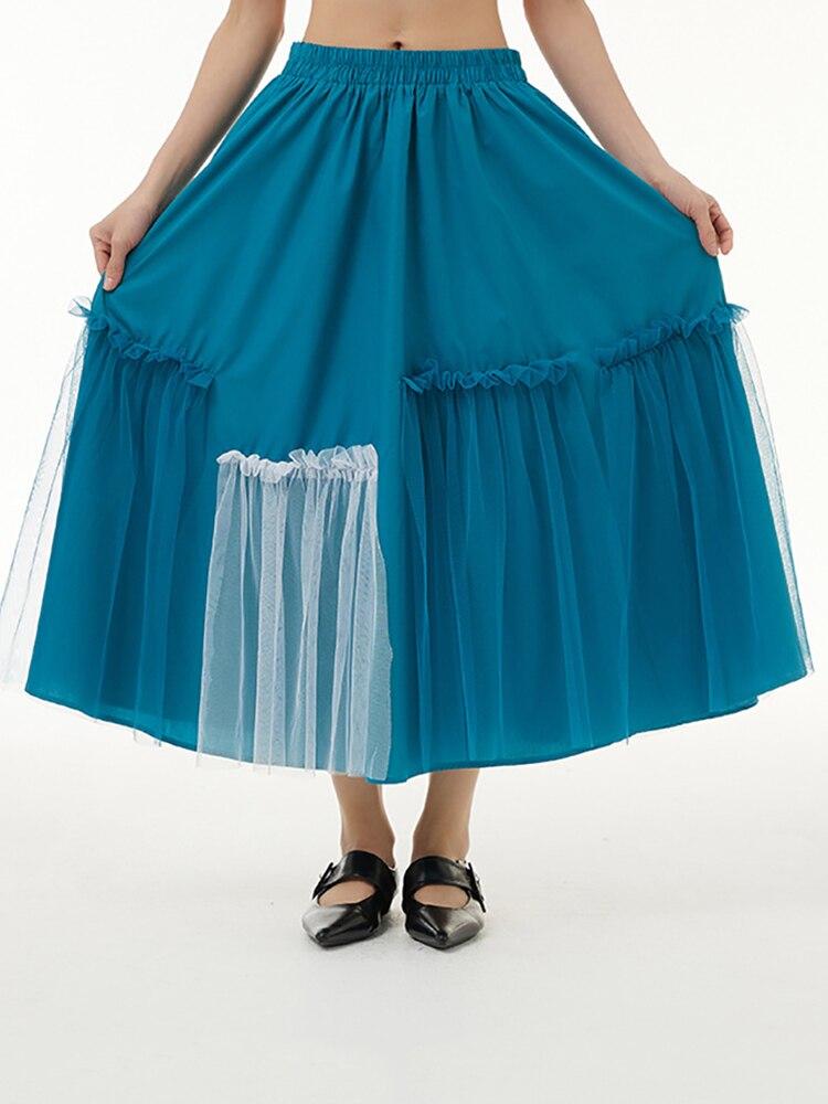 Xitao Personality Irregular Mesh Patchwork Skirt Contrast Color WMD5413