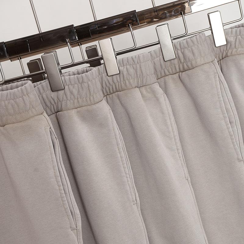 Camel-colored Old Heavy Cotton Frying Snowflake Washing and Sporty Legs Tied Legs Casual Drawstring Closet Trousers