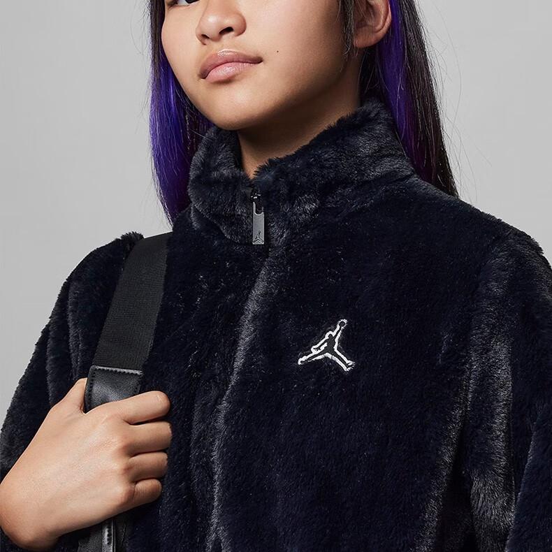 Jordan Kids Back Logo Letter Print Stand Collar Jacket Kids Jackets Black FD4988-010