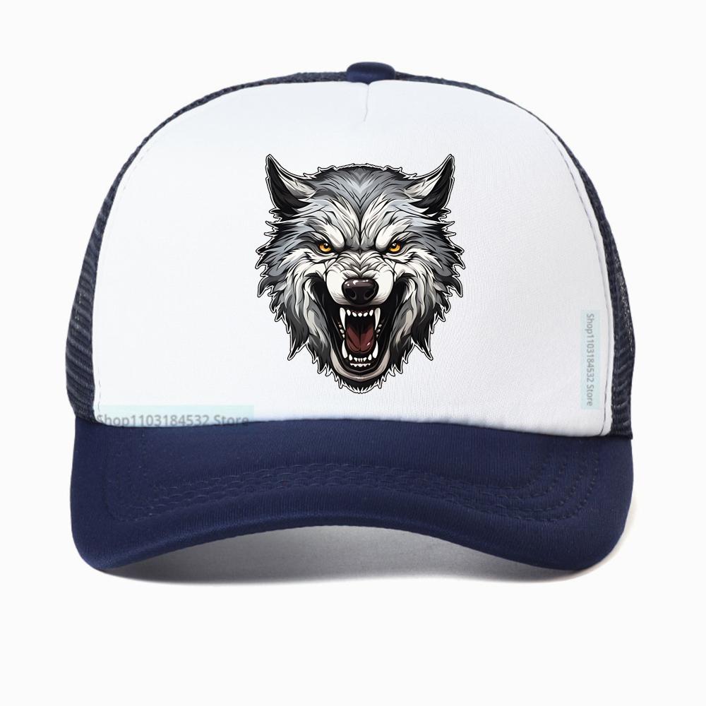 Ferocious Wolf Breathable Baseball Cap Unisex Mesh Snapback Visor Hip Hop Cotton Solid Color Trucker Hat Bone