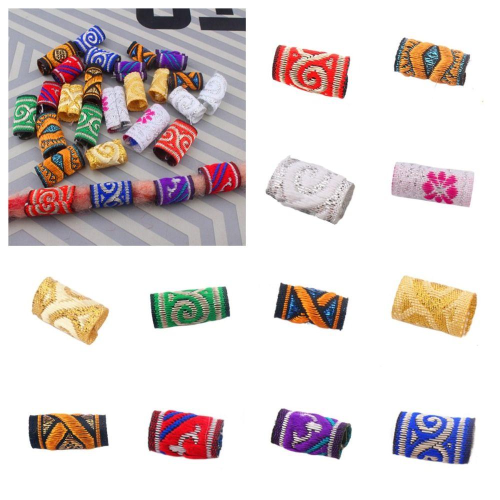 10Pcs/Set Mini Fabric Hair Braid Beads Reggae Embroidery Colorful Cloth Dreadlock Beads Decoration Hiphop Men/Women