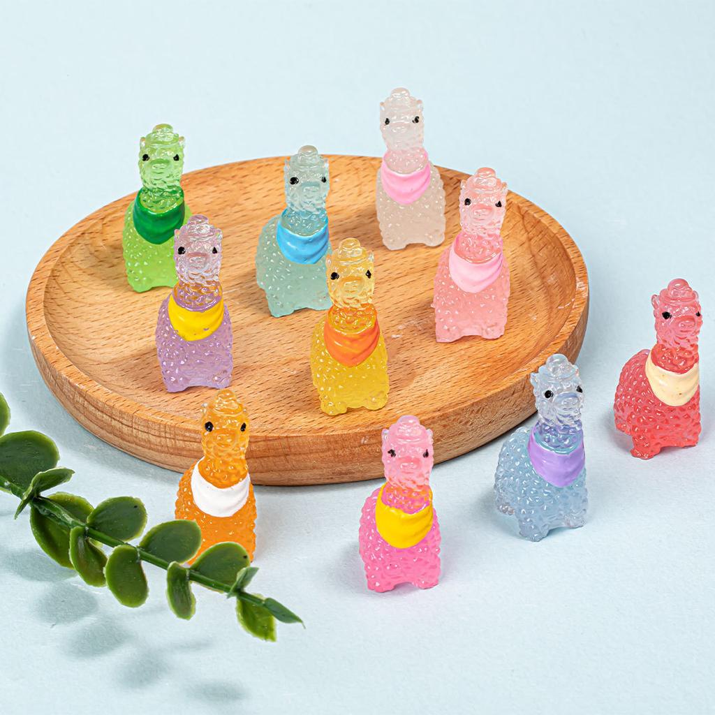 5/10Pcs Luminous Mini Resin Alpaca Glow In The Dark Alpaca Llama Tiny Animals Figures Diy Crafts For Fairy Garden