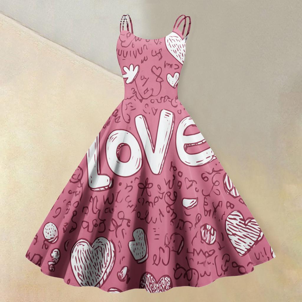 Women's Valentine's Day Love Heart Print Sexy Off Shoulder Vintage Dress