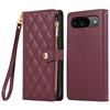 For Google Pixel 9/9 Pro Case Multi Card Slots Zipper Rhombus Leather Phone Cover with Wrist Strap